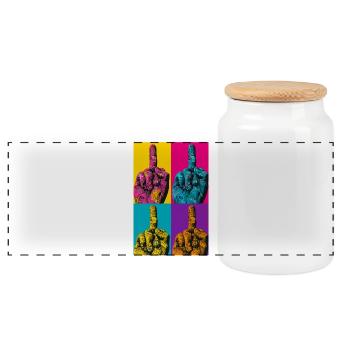 Pop Art Hand Four-Colored Finger - Panoramic Cookie Jar with Wooden Lid - white - Front