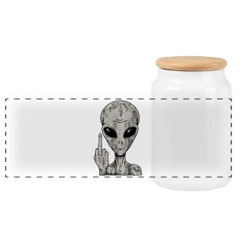 Alien Fuck Off – Middle Finger - Panoramic Cookie Jar with Wooden Lid - white - Front
