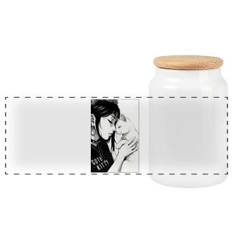Goth Kitty Portrait - Boîte à biscuits avec couvercle en bois - blanc - Devant