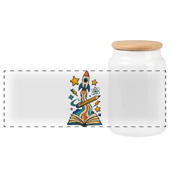 Fusée de début d’école tirée du livre au crayon - Boîte à biscuits avec couvercle en bois - blanc - Devant