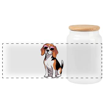 Beagle Dog portant des lunettes de soleil - Boîte à biscuits avec couvercle en bois - blanc - Devant