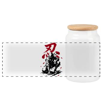 Shinobi Ninja with Japanese Kanji - Panoramic Cookie Jar with Wooden Lid - white - Front