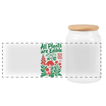 All Plants Are Edible Organic Gardening - Panoramic Cookie Jar with Wooden Lid - white - Front
