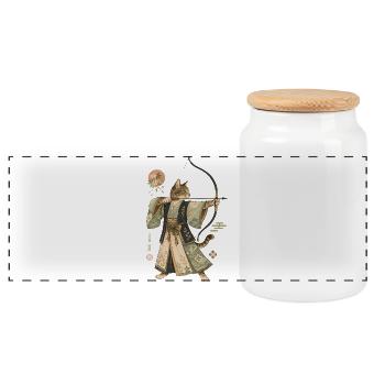  Japanese Bogenschütze-Katzen Bogenschießen - Panorama Keksdose mit Holzdeckel - Weiß - Vorne