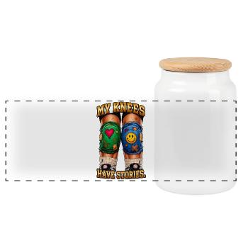 My Knees Have Stories - Panoramic Cookie Jar with Wooden Lid - white - Front