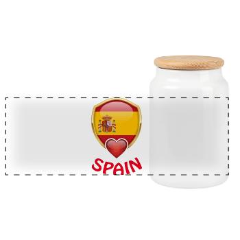 Spain Spanien Flagge Wappen Herz Fan T-Shirt - Panorama Keksdose mit Holzdeckel - Weiß - Vorne