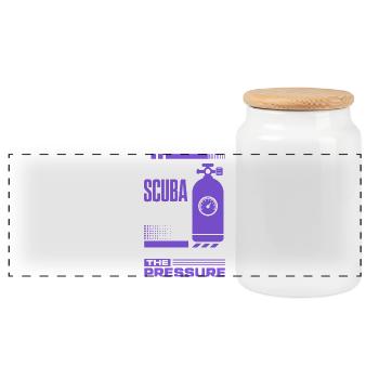 Scuba Tauchflasche unter Druck - Panorama Keksdose mit Holzdeckel - Weiß - Vorne