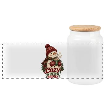 Cozy Winter Drinks Schneemann - Panorama Keksdose mit Holzdeckel - Weiß - Vorne