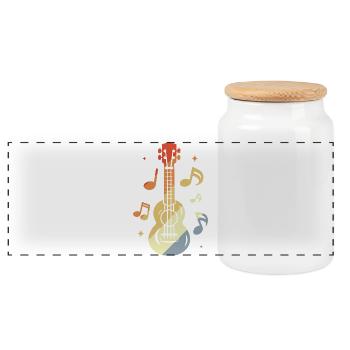 Ukulele Vintage-Look - Panorama Keksdose mit Holzdeckel - Weiß - Vorne