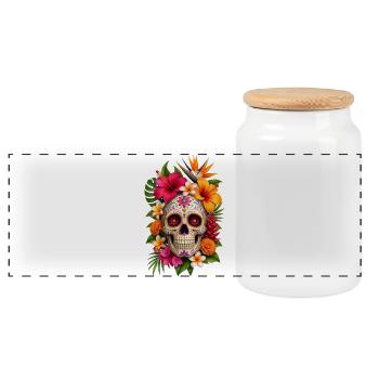 Halloween Sugar Skull Sugarskull  - Panorama Keksdose mit Holzdeckel - Weiß - Vorne