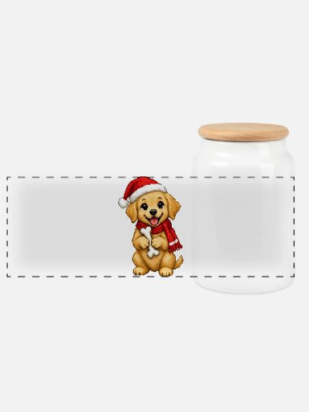 Golden Retriever Welpe Weihnachtsmütze Weihnachten - Panorama Keksdose mit Holzdeckel - Weiß