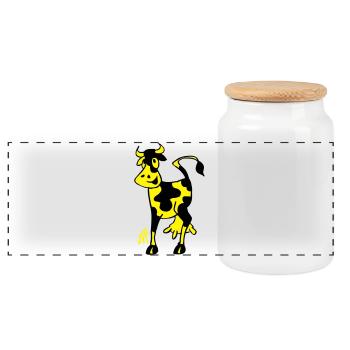 Smiling Cow, Two Color Design - Panoramic Cookie Jar with Wooden Lid - white - Front