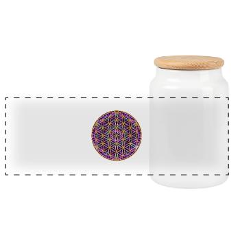 Flower of Life - Mandala - Panoramic Cookie Jar with Wooden Lid - white - Front