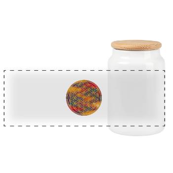 Blume des Lebens | flower of life | Gold Bunt 2 - Panorama Keksdose mit Holzdeckel - Weiß - Vorne