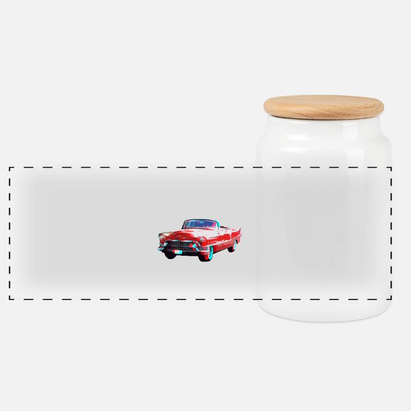 3D Cadillac - Panorama Keksdose mit Holzdeckel - Weiß