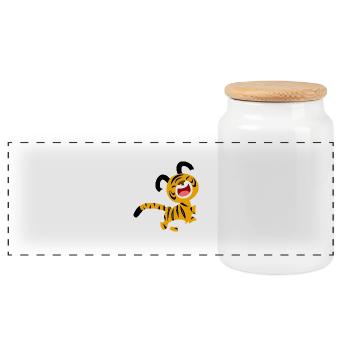 Cute Laughing Cartoon Tiger by Cheerful Madness!! - Panoramic Cookie Jar with Wooden Lid - white - Front