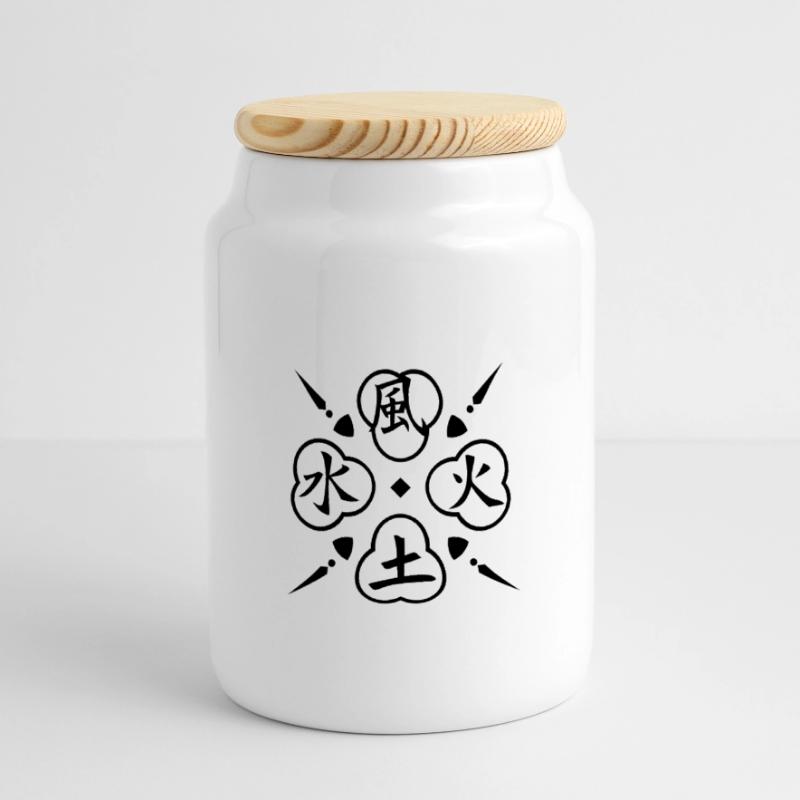 Vier Elemente / 4 elements (1c) Panoramic Cookie Jar with Wooden Lid