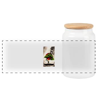 Bonsai vor japanischer Flagge Kunstdruck - Panorama Keksdose mit Holzdeckel - Weiß - Vorne