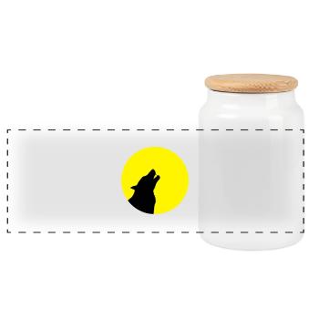 Loup hurlant devant les dents de lune wolve - Boîte à biscuits avec couvercle en bois - blanc - Devant