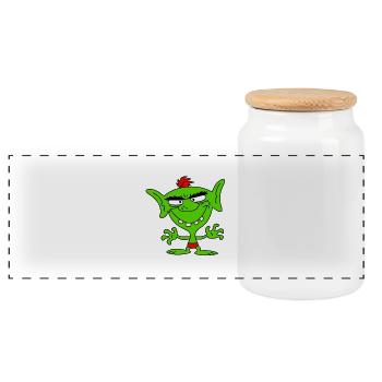 lutin vert - Boîte à biscuits avec couvercle en bois - blanc - Devant