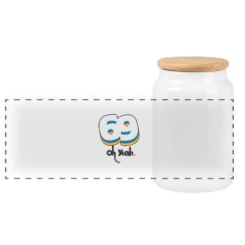 69 oh yeah - Panoramic Cookie Jar with Wooden Lid - white - Front