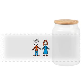 couple - Panoramic Cookie Jar with Wooden Lid - white - Front