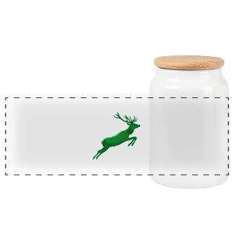Deer jumps into the green - Panoramic Cookie Jar with Wooden Lid - white - Front