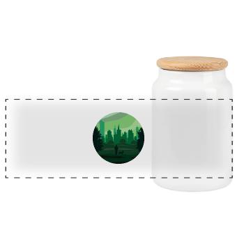 a green city - Panoramic Cookie Jar with Wooden Lid - white - Front