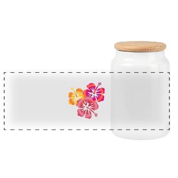 BALI Hibiscus- Blüten - Panorama Keksdose mit Holzdeckel - Weiß - Vorne