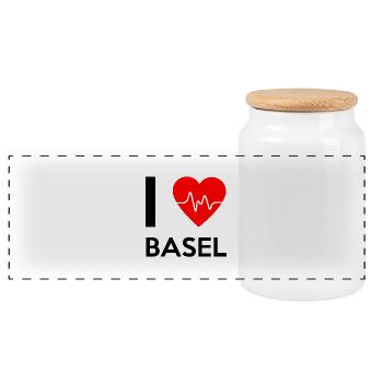 I Love Basel - I Love Basel - Panoramic Cookie Jar with Wooden Lid - white - Front