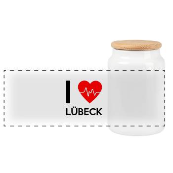 J'aime Lübeck - J'adore Lübeck - Boîte à biscuits avec couvercle en bois - blanc - Devant