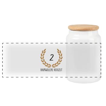 Hochzeitstag 2 - Panorama Keksdose mit Holzdeckel - Weiß - Vorne