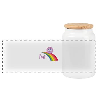 Pink fluffy Unicorn - Panoramic Cookie Jar with Wooden Lid - white - Front