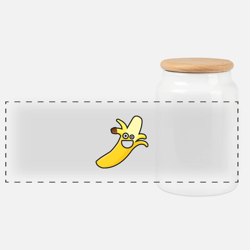 Banane - Panorama Keksdose mit Holzdeckel - Weiß