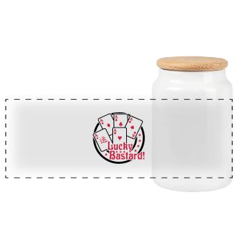 Lucky Bastard (Gambling) 02 - Panoramic Cookie Jar with Wooden Lid - white - Front