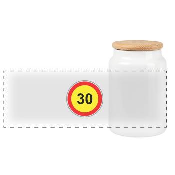 Road Sign 30 yellow - Panoramic Cookie Jar with Wooden Lid - white - Front