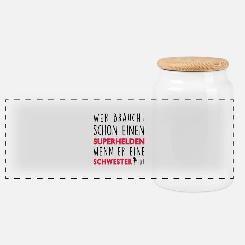 Meine Schwester-Superheld - Panorama Keksdose mit Holzdeckel - Weiß