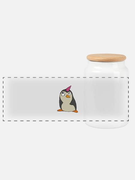 Pinguin Einhorn - Panorama Keksdose mit Holzdeckel - Weiß