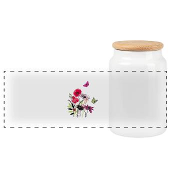 Flowers and butterfly - Panoramic Cookie Jar with Wooden Lid - white - Front