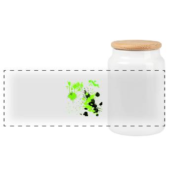 Green splatter - Panoramic Cookie Jar with Wooden Lid - white - Front