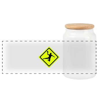 handball roadsign - Panoramic Cookie Jar with Wooden Lid - white - Front
