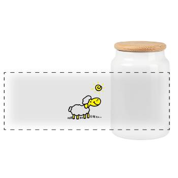 Sheep Sun 3 - Panoramic Cookie Jar with Wooden Lid - white - Front