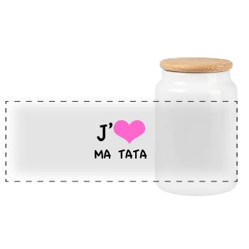 "Ich liebe meine tata" rosa Herz - Panorama Keksdose mit Holzdeckel - Weiß - Vorne