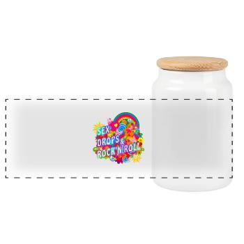 SEX DROPS & ROCK'N ROLL - Panoramic Cookie Jar with Wooden Lid - white - Front