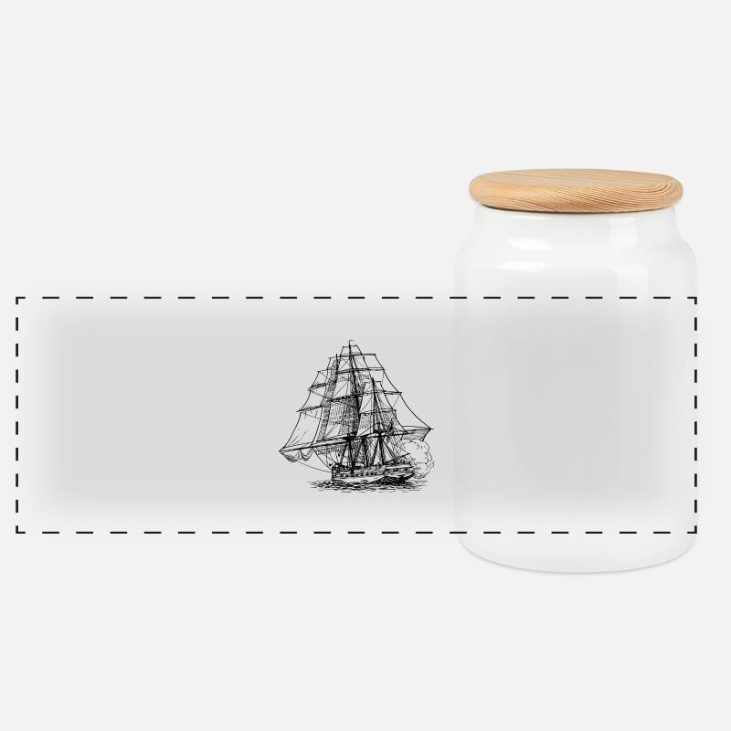 Schiff - Panorama Keksdose mit Holzdeckel - Weiß