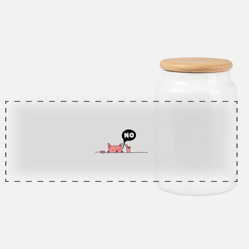 Nein Katze - Panorama Keksdose mit Holzdeckel - Weiß