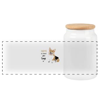 HOME IS WHERE UR CORGI IS - Panoramic Cookie Jar with Wooden Lid - white - Front