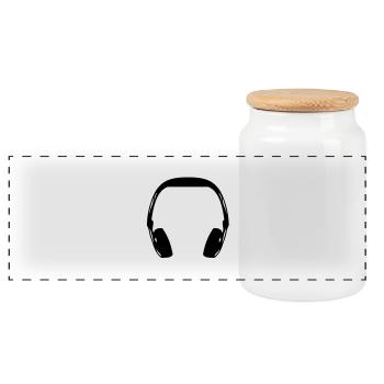 headphone - Panoramic Cookie Jar with Wooden Lid - white - Front