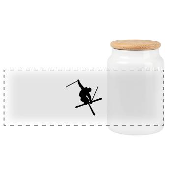 Freestyle Skier - Panoramic Cookie Jar with Wooden Lid - white - Front