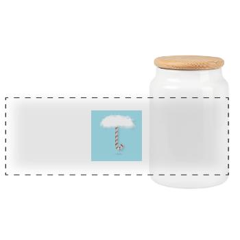Candy Cane with Clouds - Panoramic Cookie Jar with Wooden Lid - white - Front